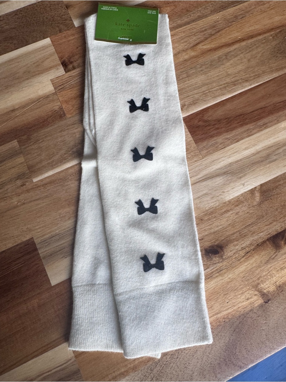 kate spade Cream Knee-High Socks with Black Bow Accents new